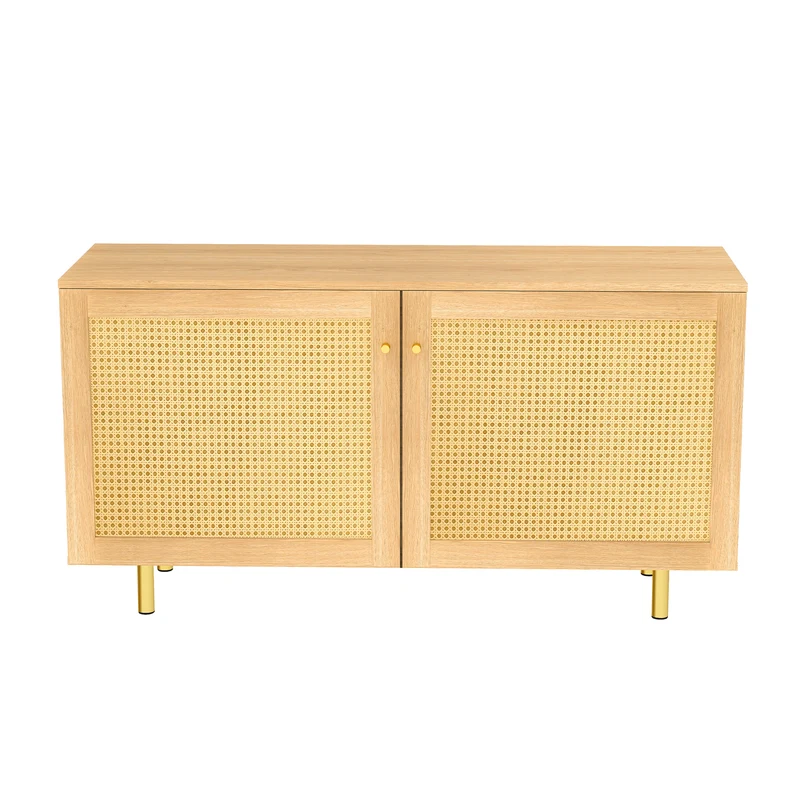 Buffet effet bois 2 portes en rotin clair 120x40x63cm CRESTORA