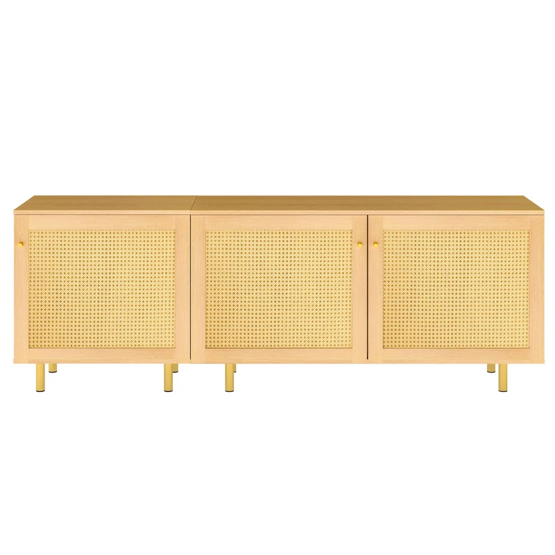 Meuble TV effet bois en rotin 3 portes 180x40x63cm MYSTICIA