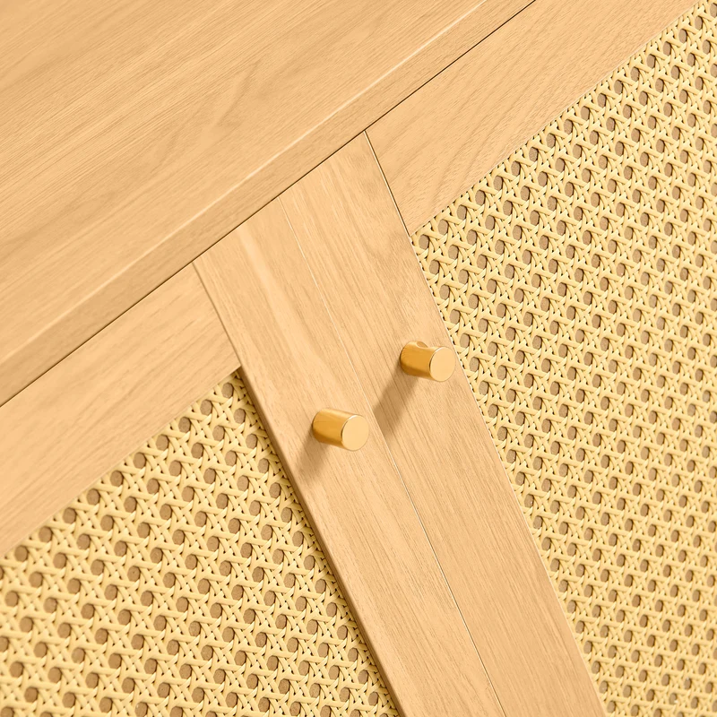 Meuble TV effet bois en rotin 3 portes 180x40x63cm MYSTICIA
