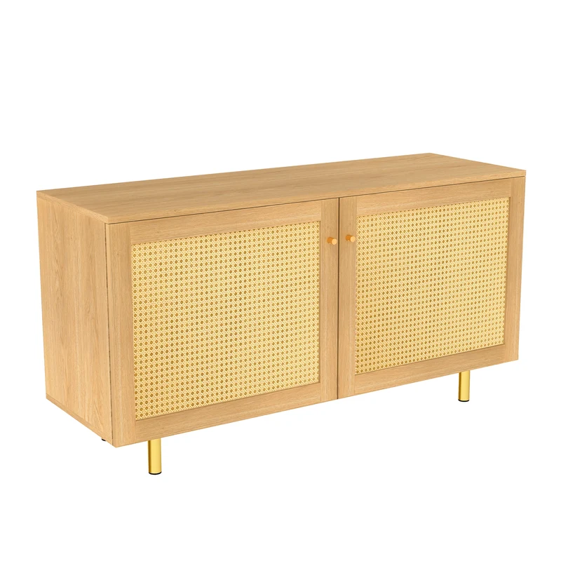 Meuble TV effet bois en rotin 3 portes 180x40x63cm MYSTICIA