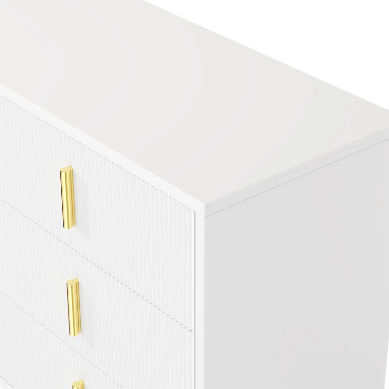 Buffet moderne blanc et or 120x40x77 cm avec 6 tiroirs, grande capacité de rangement, poignées dorées, design élégant pour salon, salle à manger ou chambre MYSTICINE
