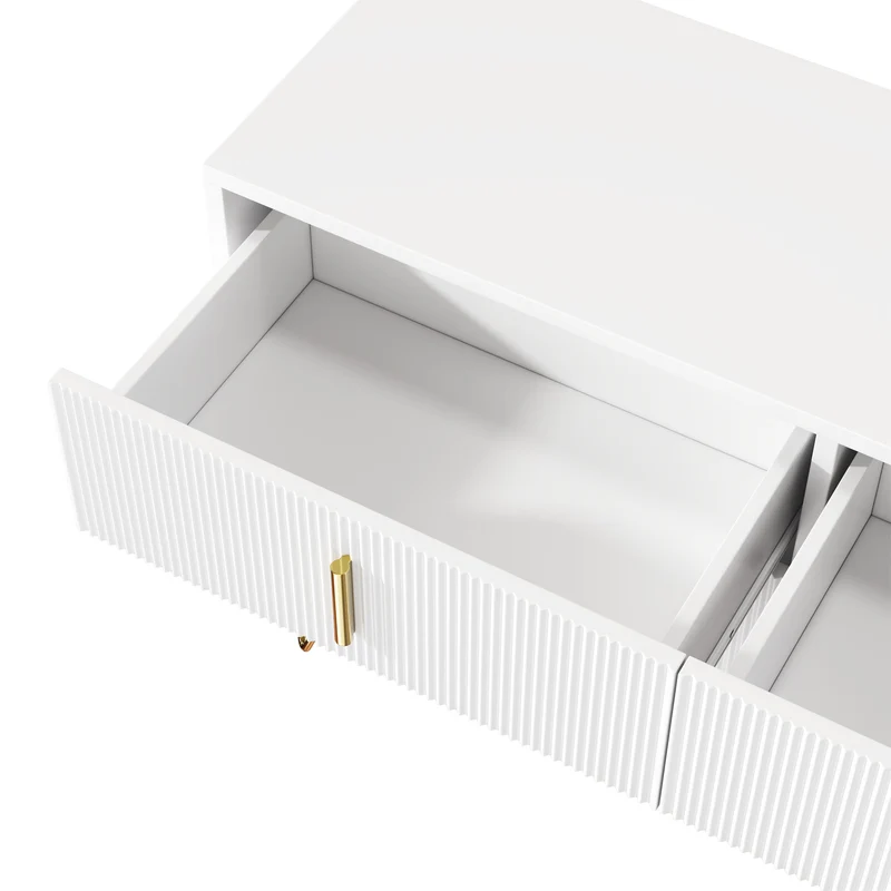 Buffet moderne blanc et or 120x40x77 cm avec 6 tiroirs, grande capacité de rangement, poignées dorées, design élégant pour salon, salle à manger ou chambre MYSTICINE
