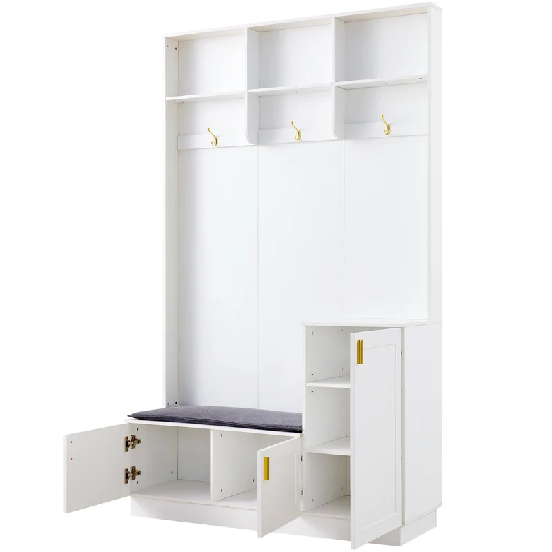 Vestiaire à l'entrée blanc avec banc et porte chaussures 120x40x200cm FJORDLA