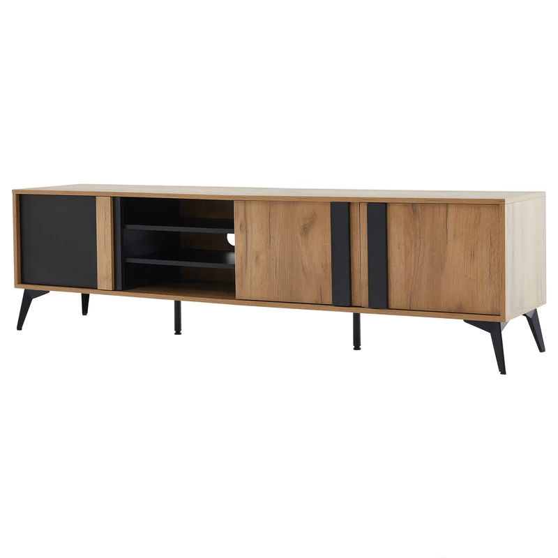 Meuble TV effet bois rustique 3 portes battantes 180*50*40cm ICAN