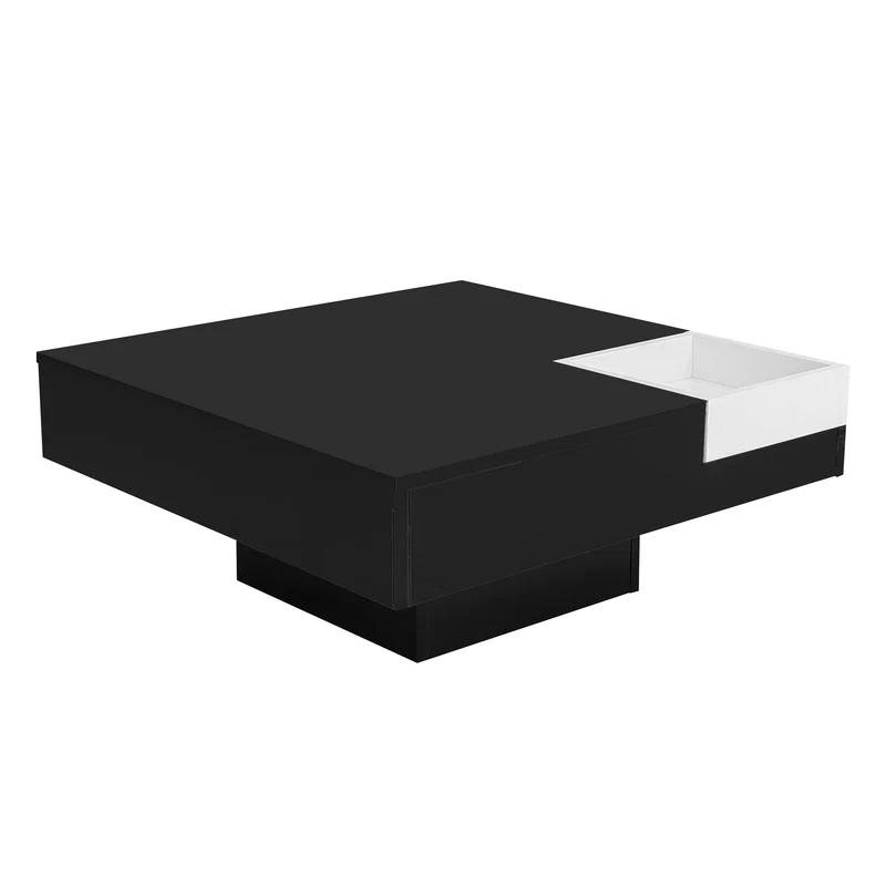 Table basse carrée noir blanc bicolore éclairage LED avec boîte de rangement amovible CROKS BLACK