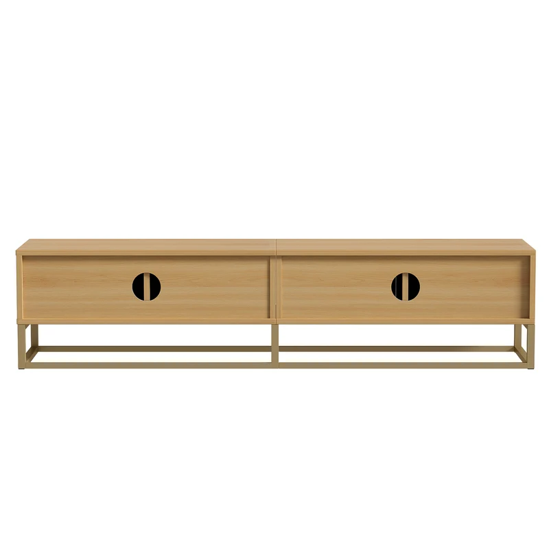 Meuble TV 180 cm avec veinure de bois – meuble de salle à manger moderne, 4 portes, poignées semi-circulaires SCAUNAID