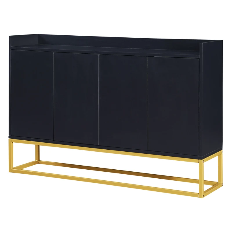Buffet minimaliste noir 4 portes sans poignées avec pieds dorés 120*30*80cm EICERS BLACK