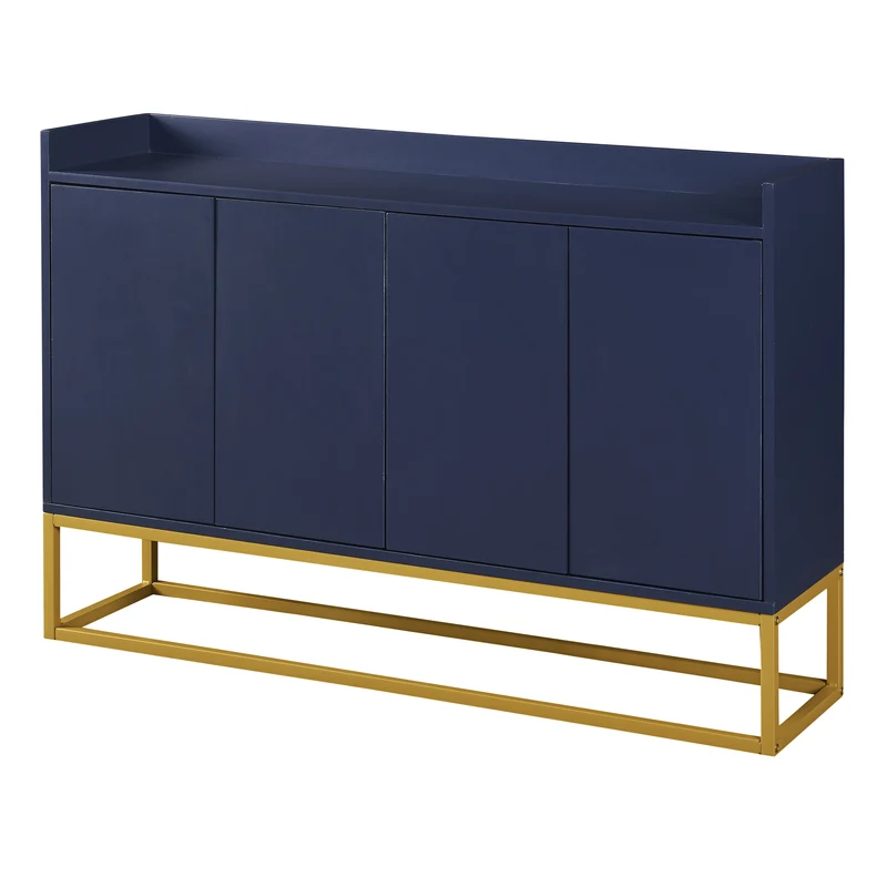 Buffet minimaliste bleu marine 4 portes sans poignées avec pieds dorés 120*30*80cm EICERS BLUE