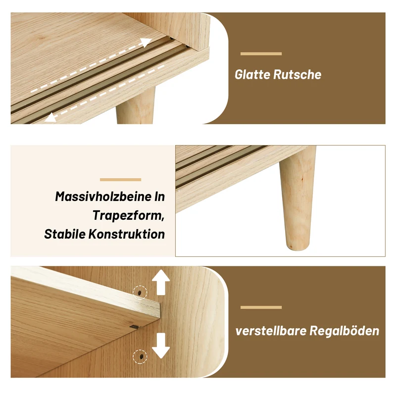 Buffet effet bois avec portes en rotin et portes coulissantes en verre BAMPHUDS
