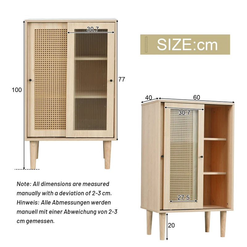 Buffet effet bois avec portes en rotin et portes coulissantes en verre BAMPHUDS