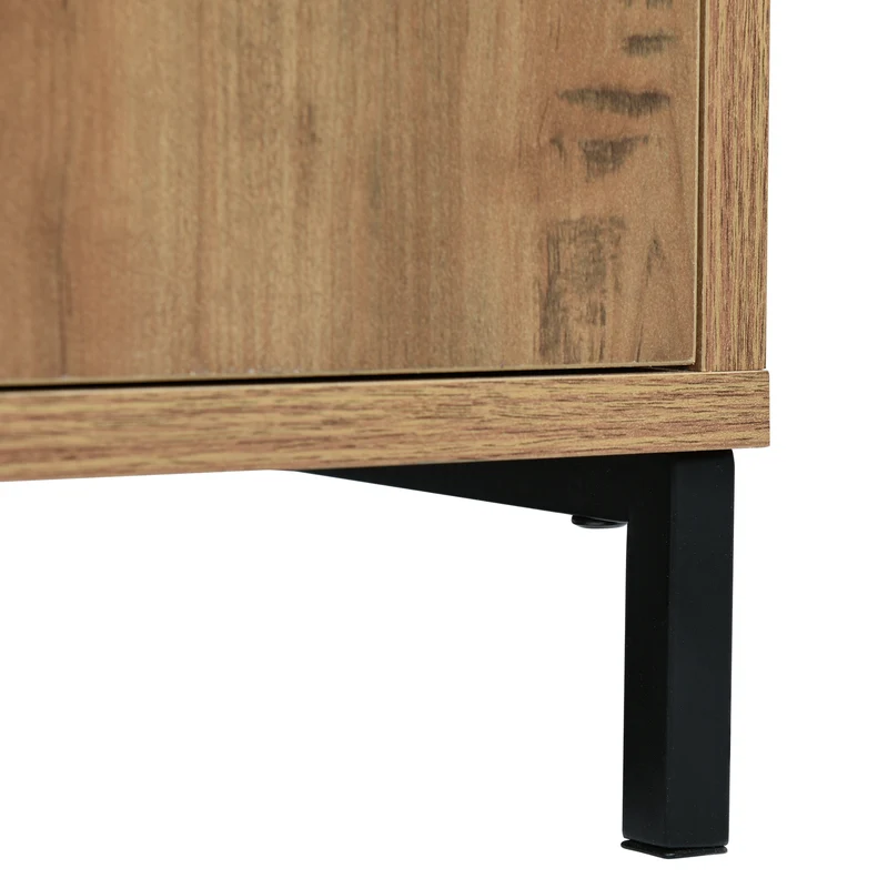 Buffet effet bois chêne foncé style industriel 2 portes 3 tiroirs 120x40x76cm OMNAERS