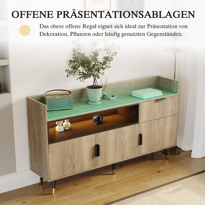 Buffet moderne effet bois 1 tiroir 3 portes battantes 160x35x82cm PINNACLEIST