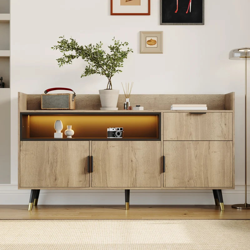 Buffet moderne effet bois 1 tiroir 3 portes battantes 160x35x82cm PINNACLEIST