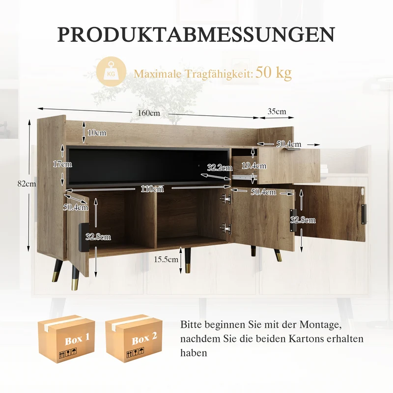 Buffet moderne effet bois 1 tiroir 3 portes battantes 160x35x82cm PINNACLEIST