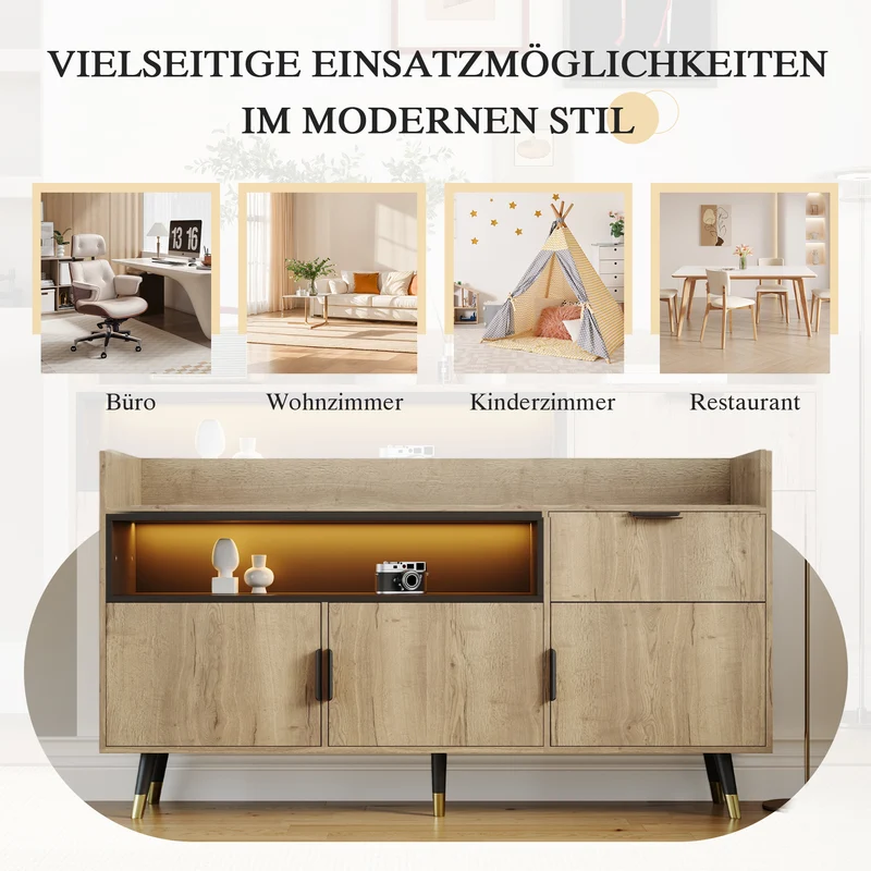 Buffet moderne effet bois 1 tiroir 3 portes battantes 160x35x82cm PINNACLEIST