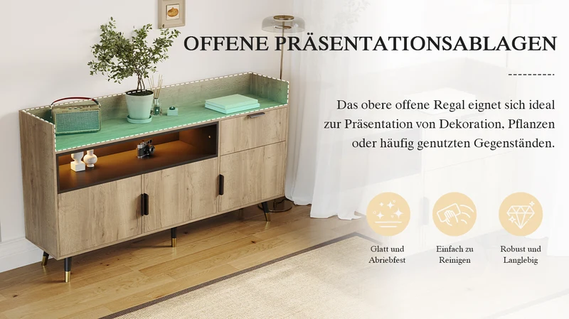 Buffet moderne effet bois 1 tiroir 3 portes battantes 160x35x82cm PINNACLEIST