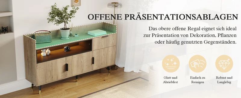 Buffet moderne effet bois 1 tiroir 3 portes battantes 160x35x82cm PINNACLEIST