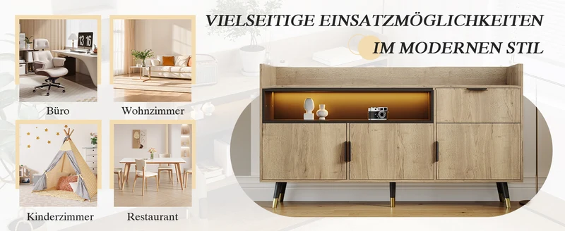 Buffet moderne effet bois 1 tiroir 3 portes battantes 160x35x82cm PINNACLEIST