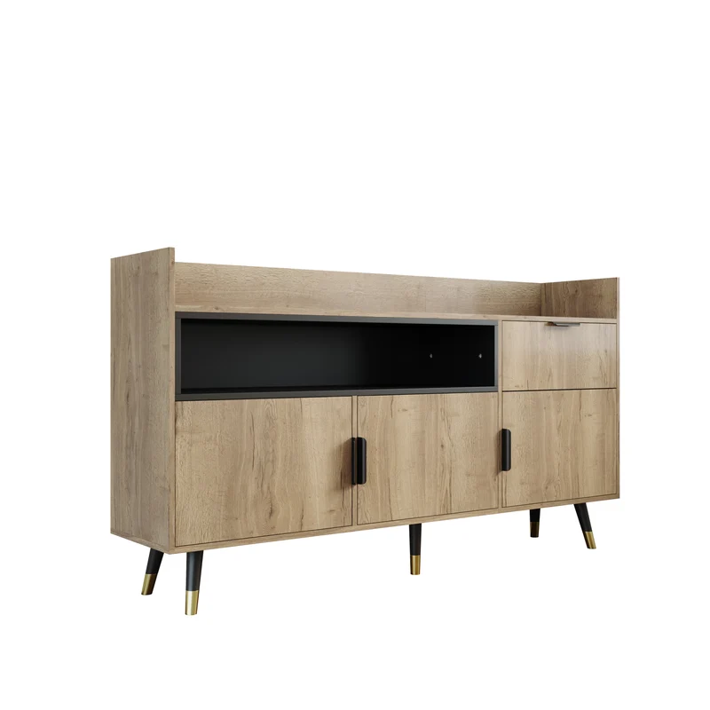 Buffet moderne effet bois 1 tiroir 3 portes battantes 160x35x82cm PINNACLEIST