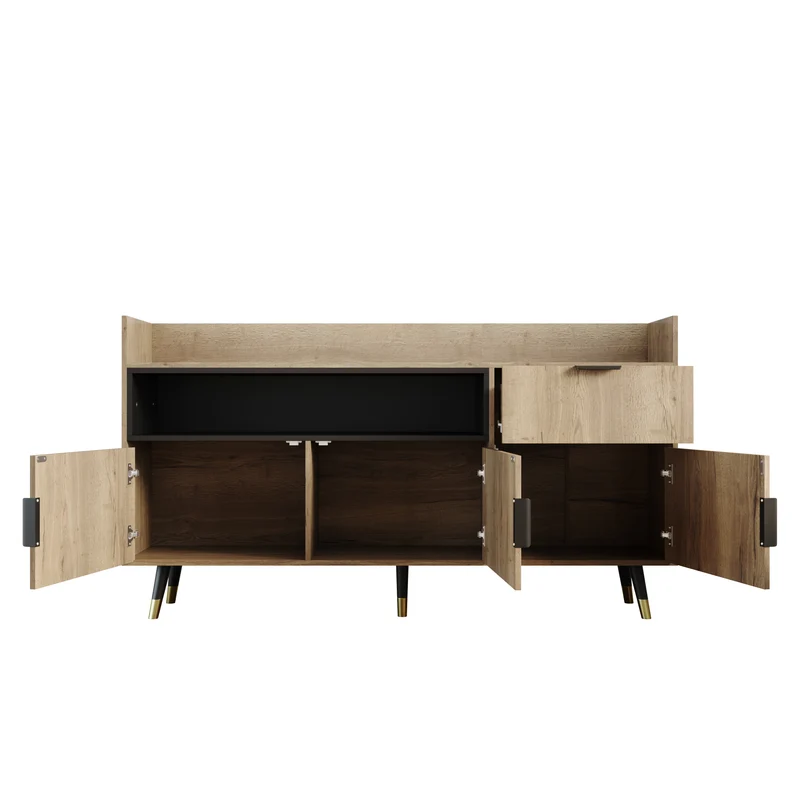 Buffet moderne effet bois 1 tiroir 3 portes battantes 160x35x82cm PINNACLEIST