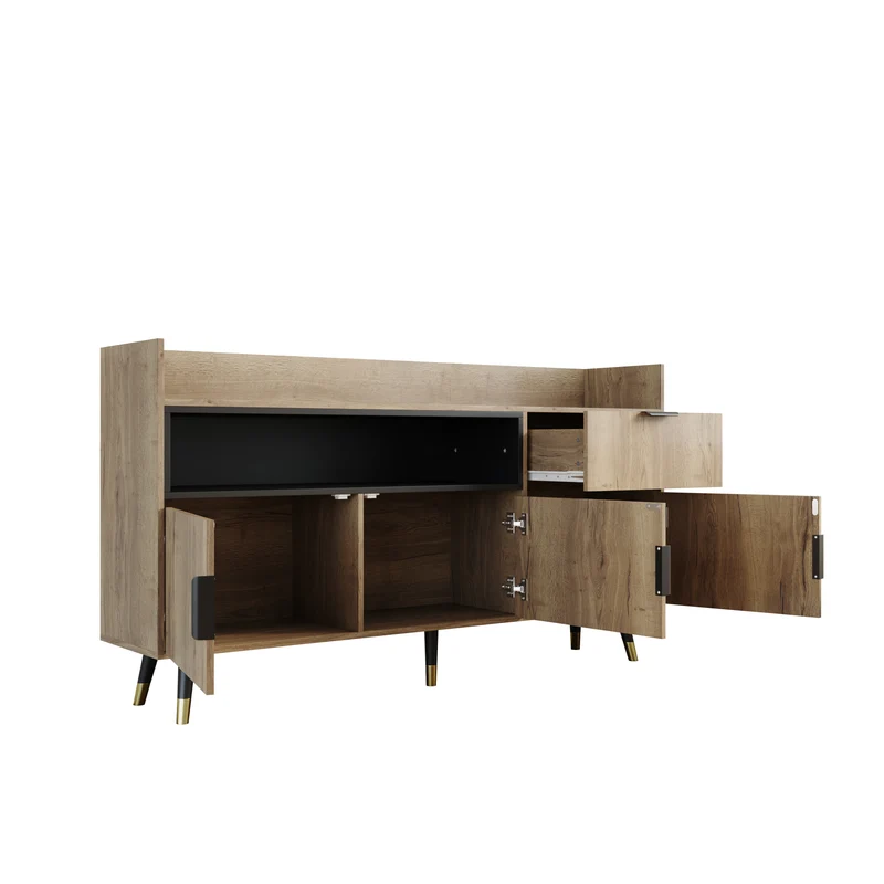 Buffet moderne effet bois 1 tiroir 3 portes battantes 160x35x82cm PINNACLEIST