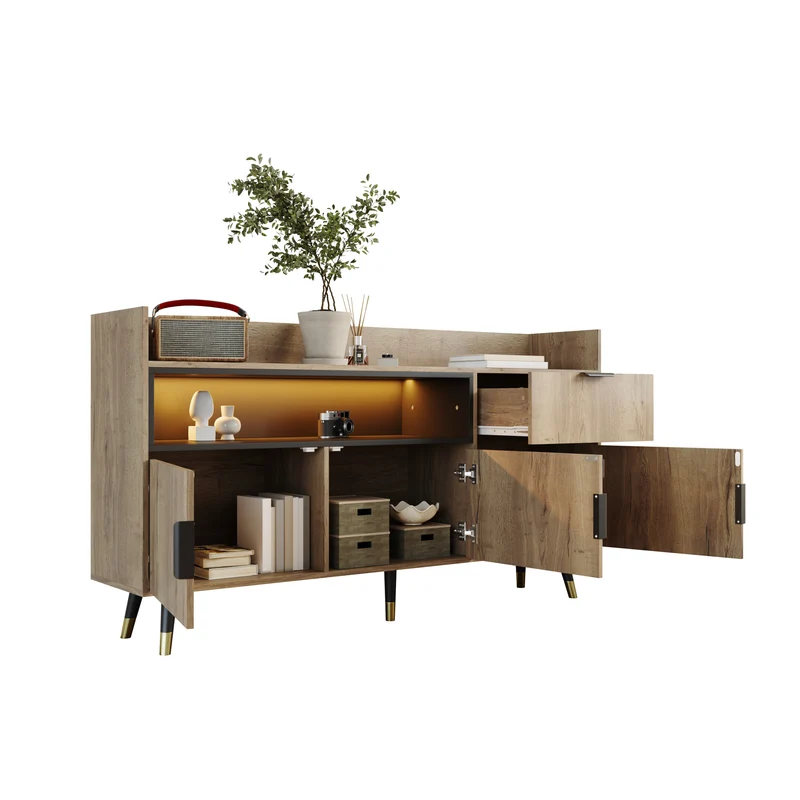 Buffet moderne effet bois 1 tiroir 3 portes battantes 160x35x82cm PINNACLEIST