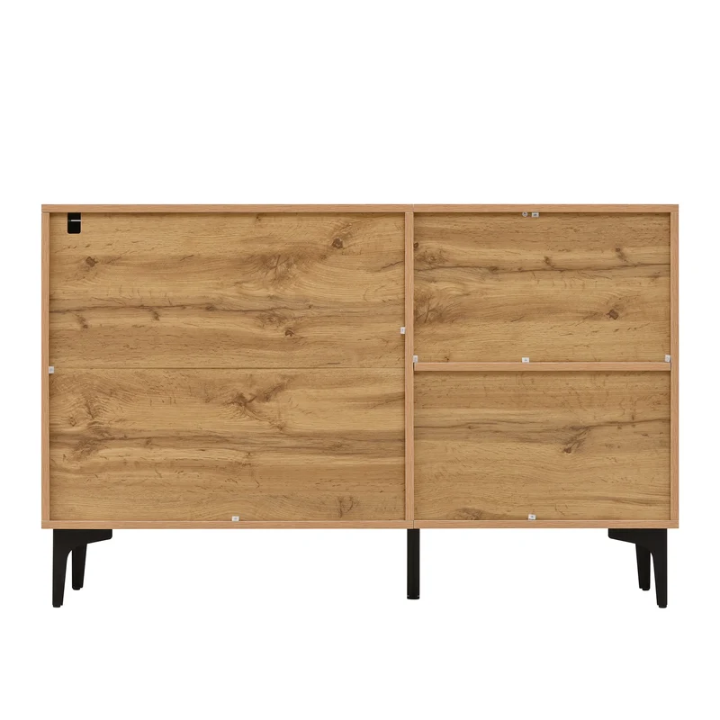 Buffet effet bois et noir avec rangements, pieds métal noir 120x35x76cm VIVIDICA