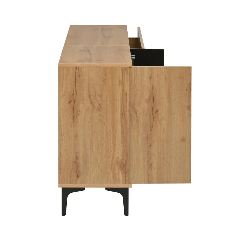 Buffet effet bois et noir avec rangements, pieds métal noir 120x35x76cm VIVIDICA