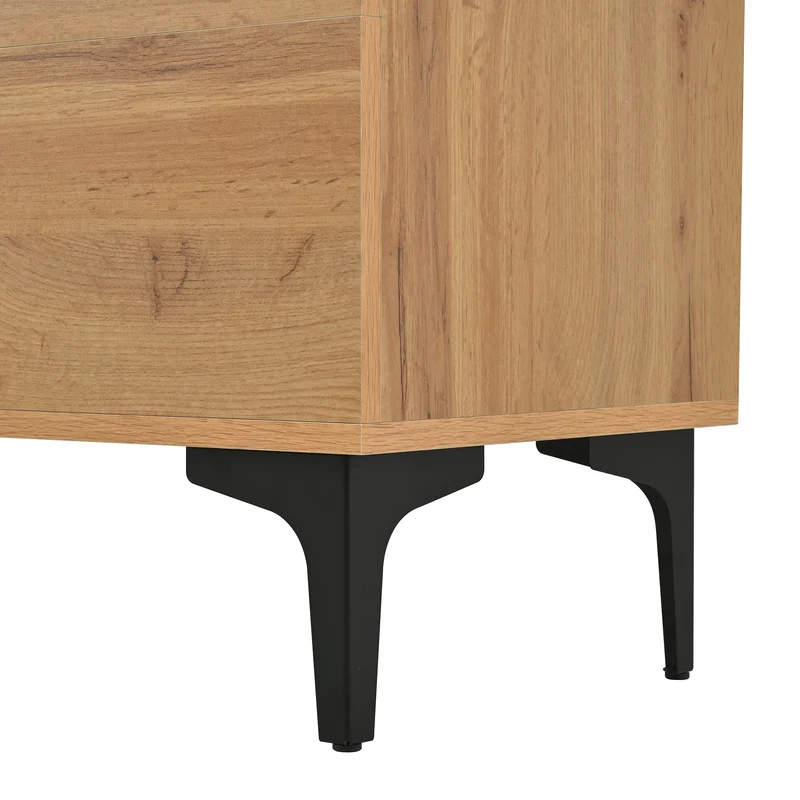 Buffet effet bois et noir avec rangements, pieds métal noir 120x35x76cm VIVIDICA