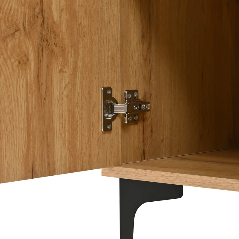Buffet effet bois et noir avec rangements, pieds métal noir 120x35x76cm VIVIDICA