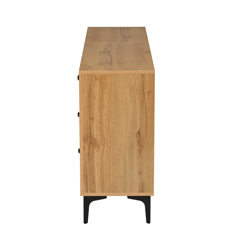 Buffet effet bois et noir avec rangements, pieds métal noir 120x35x76cm VIVIDICA