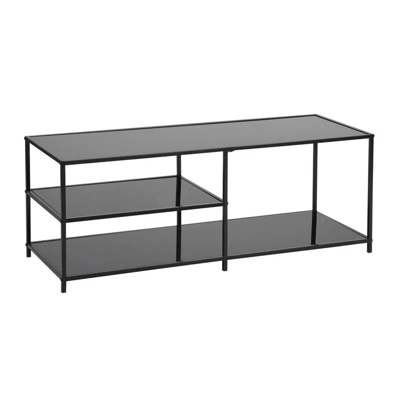 Table basse rectangulaire en verre trempé noir transparent 3 étages 110*40cm JONINA