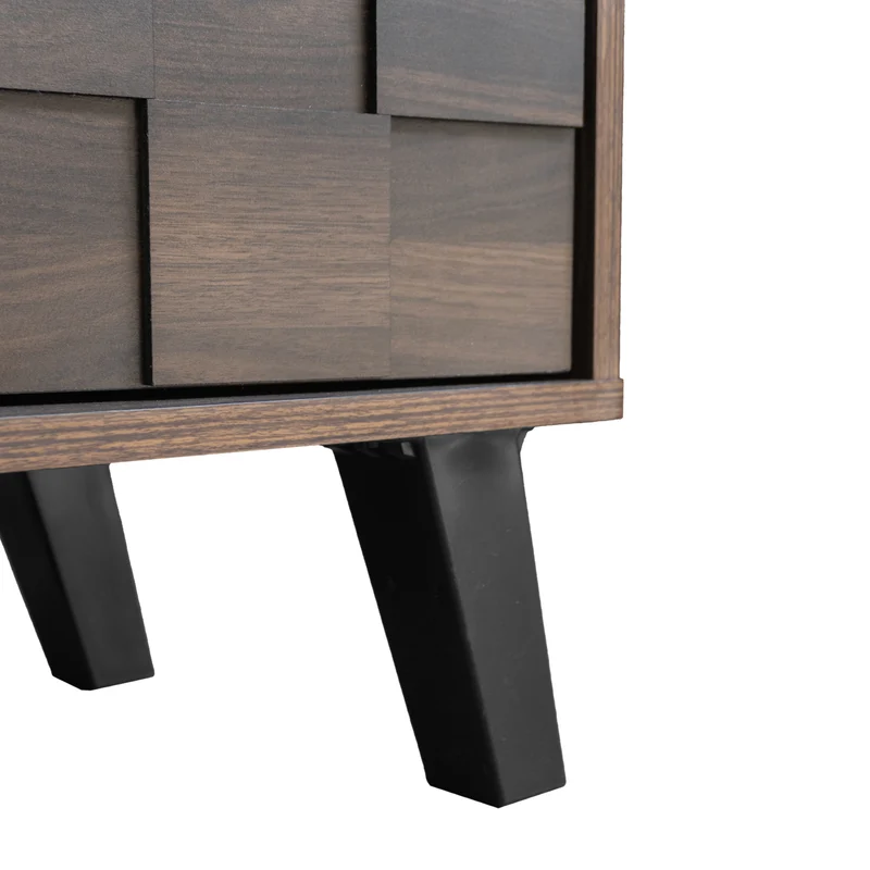 Meuble TV effet bois noyer 2 portes 2 niches design géométrique 160,5x35,5x45cm MASCON