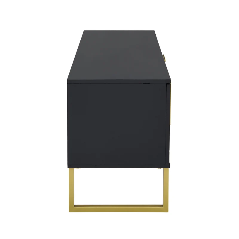 Meuble TV brillant noir 4 portes et accents dorés 170x40x53,5cm TRANSSAHAR
