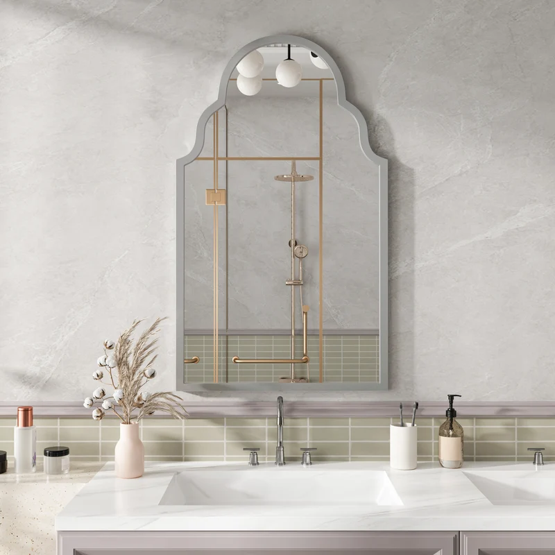 Miroir mural rectangulaire 61x101 cm, cadre en métal argenté, design moderne, idéal pour salle de bain, chambre ou salon IGNIMBDUST
