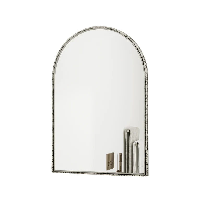 Miroir mural arqué à cadre argent martelé élégant, verre trempée 61 x 2,5 x 91 cm WETLANDMUD