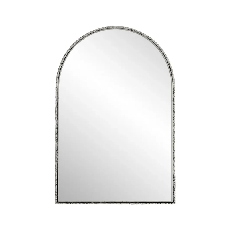 Miroir mural arqué à cadre argent martelé élégant, verre trempée 61 x 2,5 x 91 cm WETLANDMUD