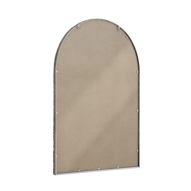 Miroir mural arqué à cadre argent martelé élégant, verre trempée 61 x 2,5 x 91 cm WETLANDMUD