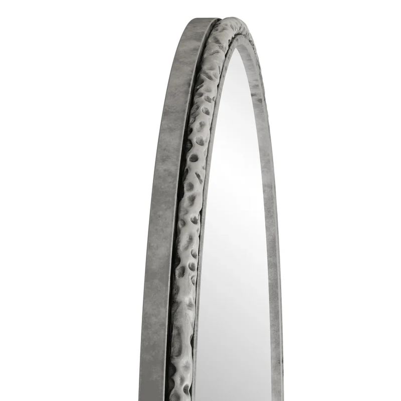 Miroir mural arqué à cadre argent martelé élégant, verre trempée 61 x 2,5 x 91 cm WETLANDMUD
