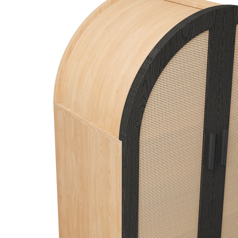 Meuble à chaussures arche en bois MDF et noir, portes en rotin design arrondi style bohème chic élégant SLEETGRAIN
