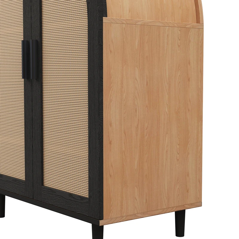 Meuble à chaussures arche en bois MDF et noir, portes en rotin design arrondi style bohème chic élégant SLEETGRAIN