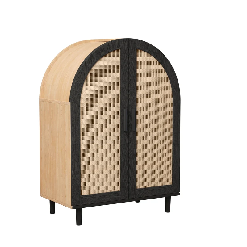Meuble à chaussures arche en bois MDF et noir, portes en rotin design arrondi style bohème chic élégant SLEETGRAIN