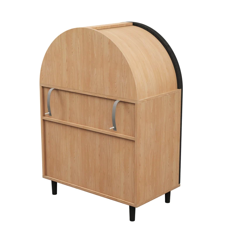 Meuble à chaussures arche en bois MDF et noir, portes en rotin design arrondi style bohème chic élégant SLEETGRAIN
