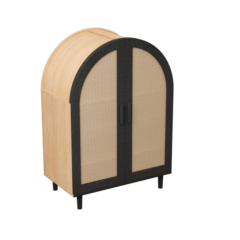 Meuble à chaussures arche en bois MDF et noir, portes en rotin design arrondi style bohème chic élégant SLEETGRAIN