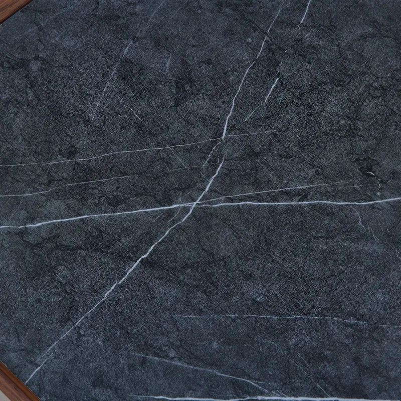 Table basse moderne avec tiroirs, effet marbre verre résistant, bois foncé noyer 105x50x41,5cm SYZYGYLINE