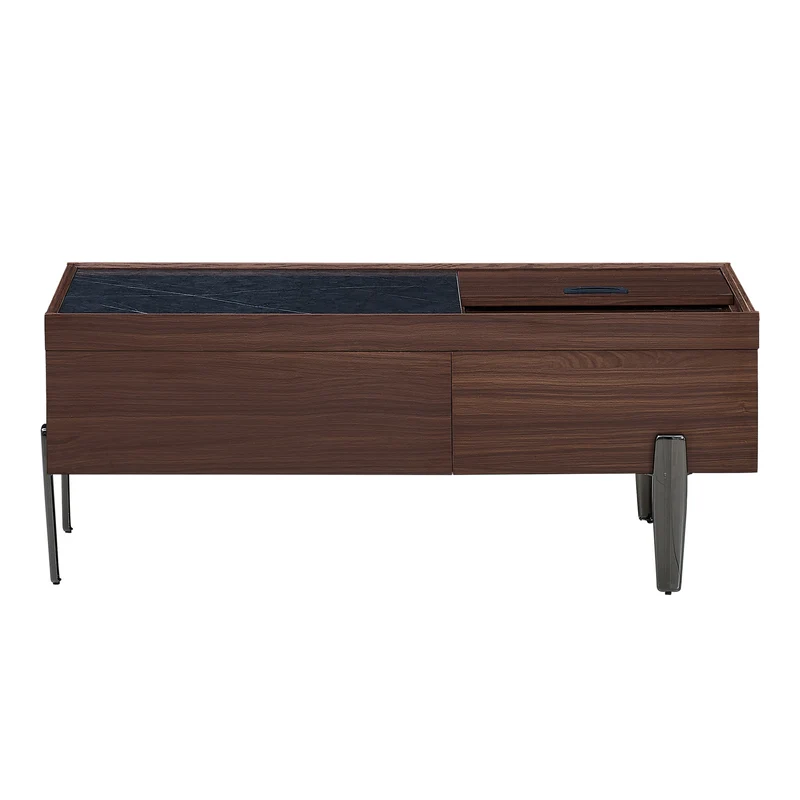 Table basse moderne avec tiroirs, effet marbre verre résistant, bois foncé noyer 105x50x41,5cm SYZYGYLINE