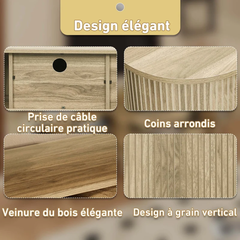 Meuble TV avec portes coulissantes en bois MDF couleur chêne et accents dorés 175x38x45cm LATEXGLOB