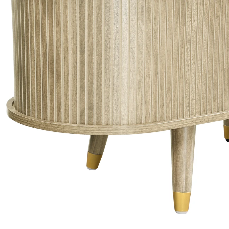 Meuble TV avec portes coulissantes en bois MDF couleur chêne et accents dorés 175x38x45cm LATEXGLOB