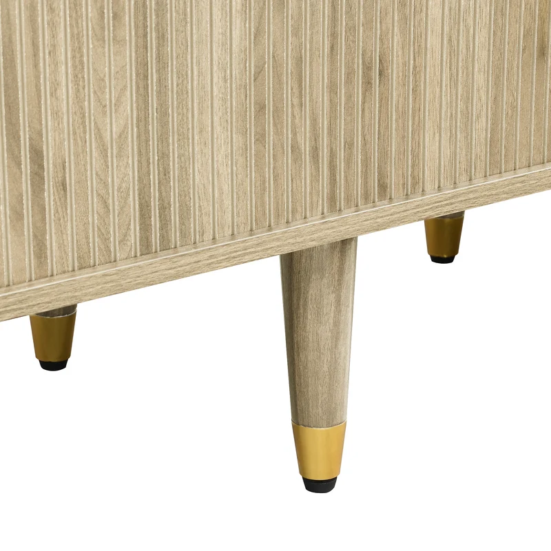 Meuble TV avec portes coulissantes en bois MDF couleur chêne et accents dorés 175x38x45cm LATEXGLOB