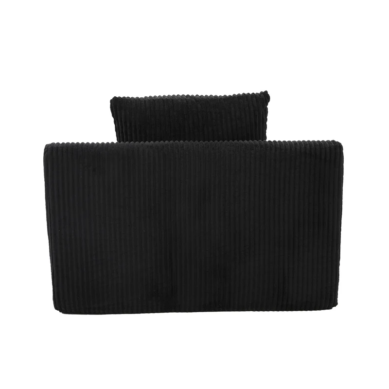Canapé simple fauteuil XXL en velours côtelé noir, dossier profond, repose pied, coussin & poches latérales, sans montage CHROMONET